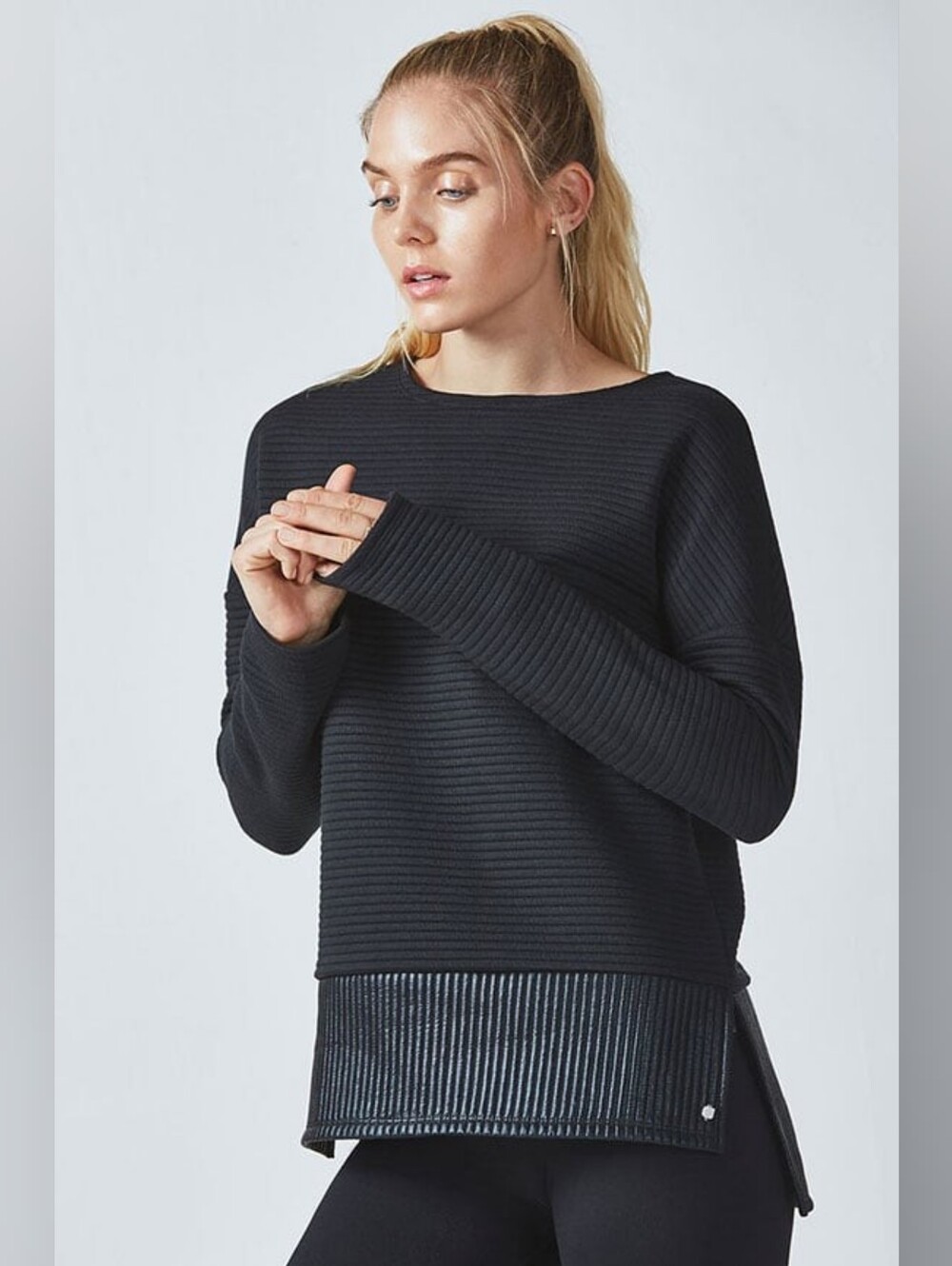 Fabletics Bre Black Ribbed Long-Sleeve Women's Thermal Sweater M